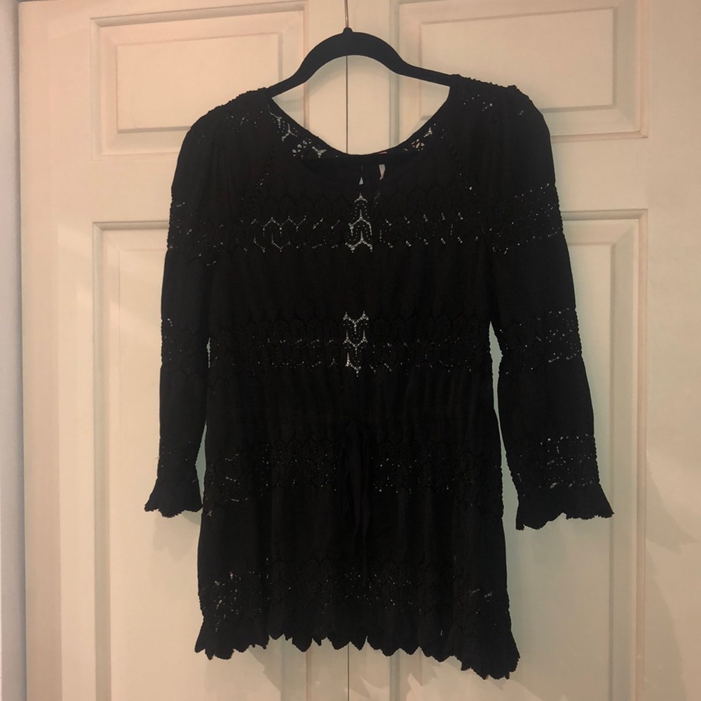 Free People Black Lace Top